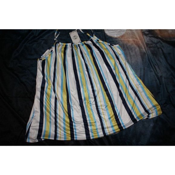La Mode White, Navy, & Gold Stripe Spaghetti‎ Strap Tank Size 2XL - Picture 1 of 6